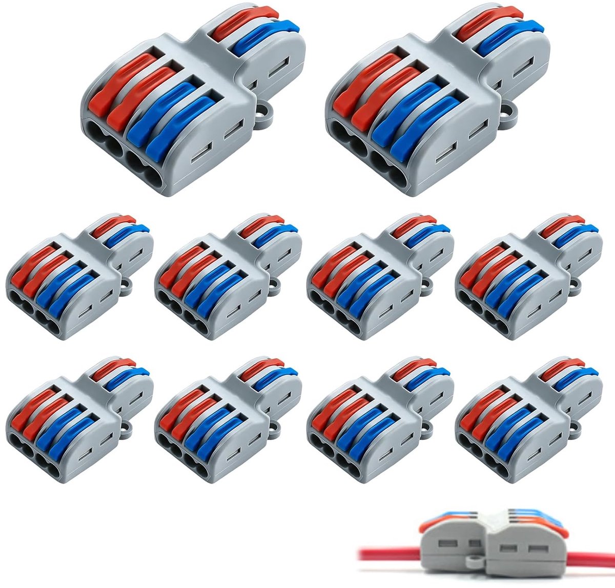 10 steekklemmen SPL-42-connector, 2 ingangen, 4 uitgangen, compacte elektrische klemmen, 32 A 250 V, waterdichte - ShopVlot