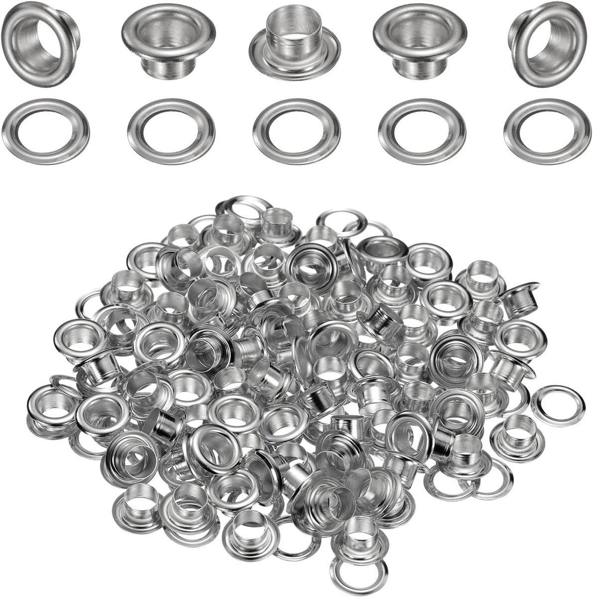 Zeilringen met tang - Messing - 6 mm binnen-Ø - Set van 100 metalen oogjes met onderlegschijven - Voor leer en textiel