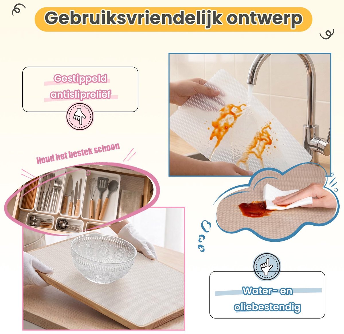 Plankvoeringen 44.5x610 cm - EVA Lijmvrij - Geschikt voor keukenkast lades - Bescherming tegen krassen - ShopVlot