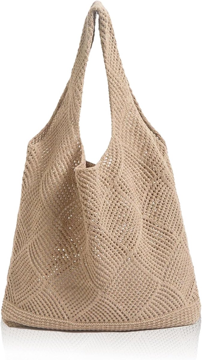 Beach Bag, 32 x 32 cm, Shoulder Bag, Women's Heart Pattern, Beach Bag, Crochet Bag, Travel Bag, for Shopping and - ShopVlot