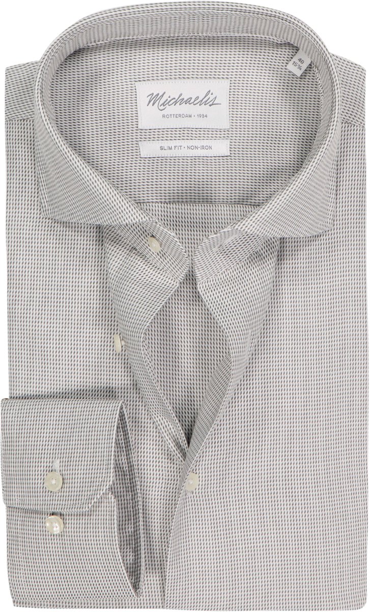 Michaelis slim fit heren overhemd - twill - groen - Strijkvrij - Boordmaat: 39 (EU maat: M)
