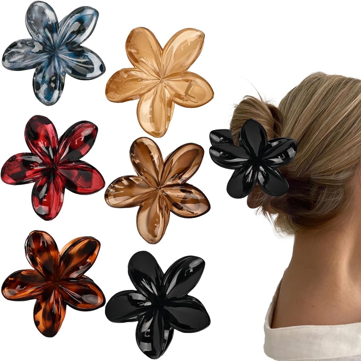6 Pieces Flower Hair Clips, Large Flower Clips for Thick Hair, Non-Slip Strong Grip Hawaiian Hair Accessories for - ShopVlot