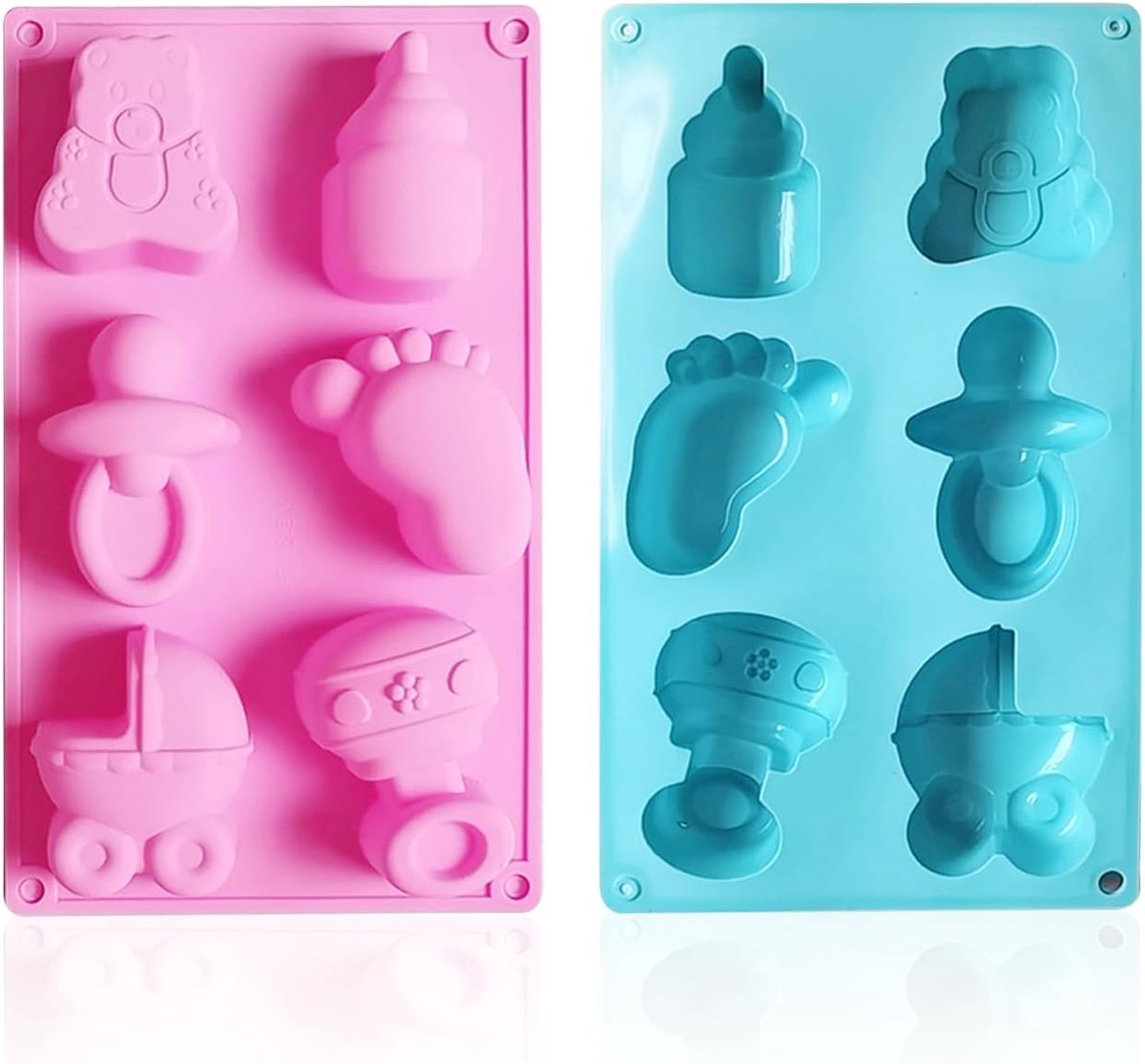 Pack of 2 6 Silicone Baking Moulds, Various Shapes, Baby Shower Mould, Dessert Accessories, DIY Kitchen Baking Tools. - ShopVlot