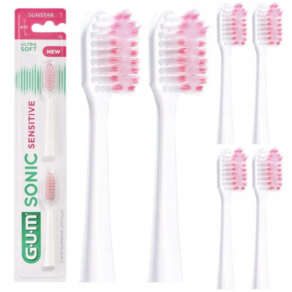 GUM SONIC SENSITIVE opzetborstels - Wit, 6 stuks