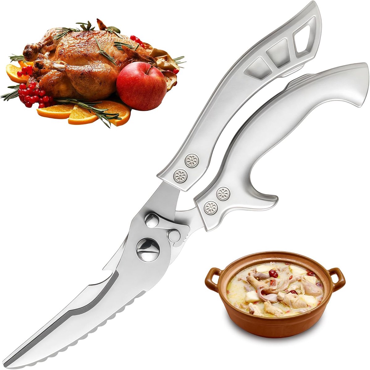 Poultry Scissors, Stainless Steel Kitchen Scissors, Sharp Bone and Chicken Scissors for Meat, Fish, Pizza with Safety - ShopVlot