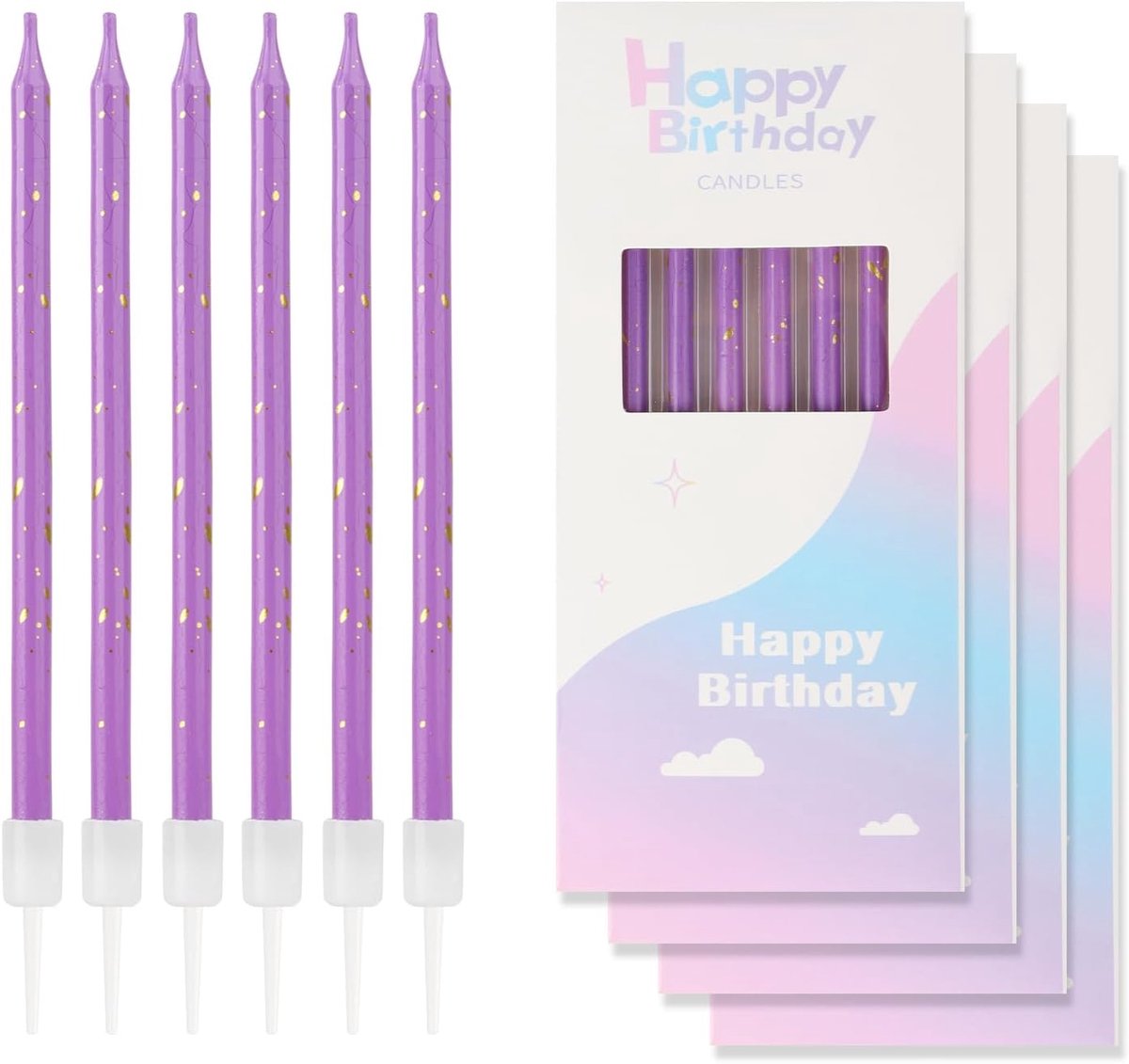 24pcs Birthday Candles for Cake, Purple Gold Party Candles, Colorful Happy Birthday Candles, Gold Cake Decorations - ShopVlot