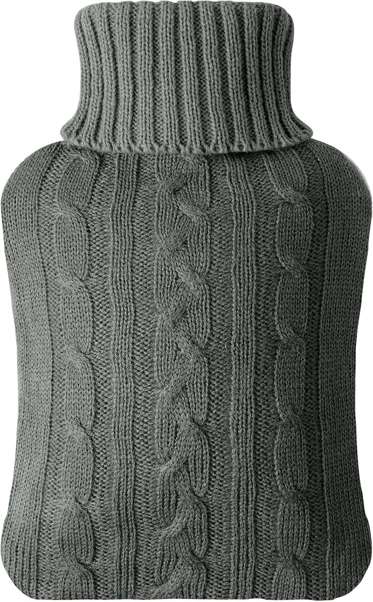 Warmwaterkruik met gebreide hoes, 2 liter, voor warm en koud water, hand- en voetverwarming, spierpijnbestrijding, geweldig cadeau, veilig en duurzaam (donkergrijs)
