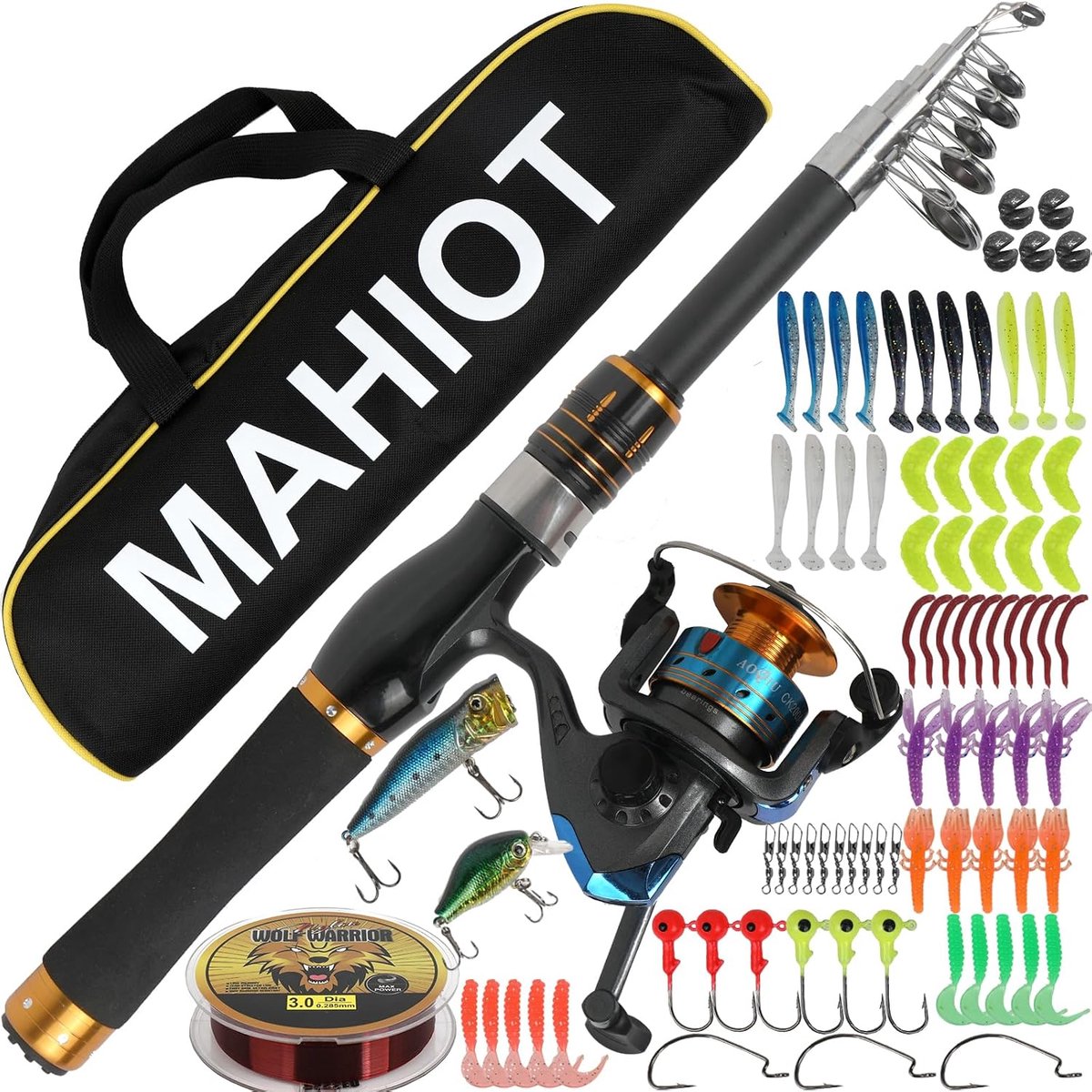 Telescopic Fishing Rod and Reel Combo Set, 1.6m Metal Pole Kit with Line/Fishing Lures Accessories/Carrying Bag - ShopVlot