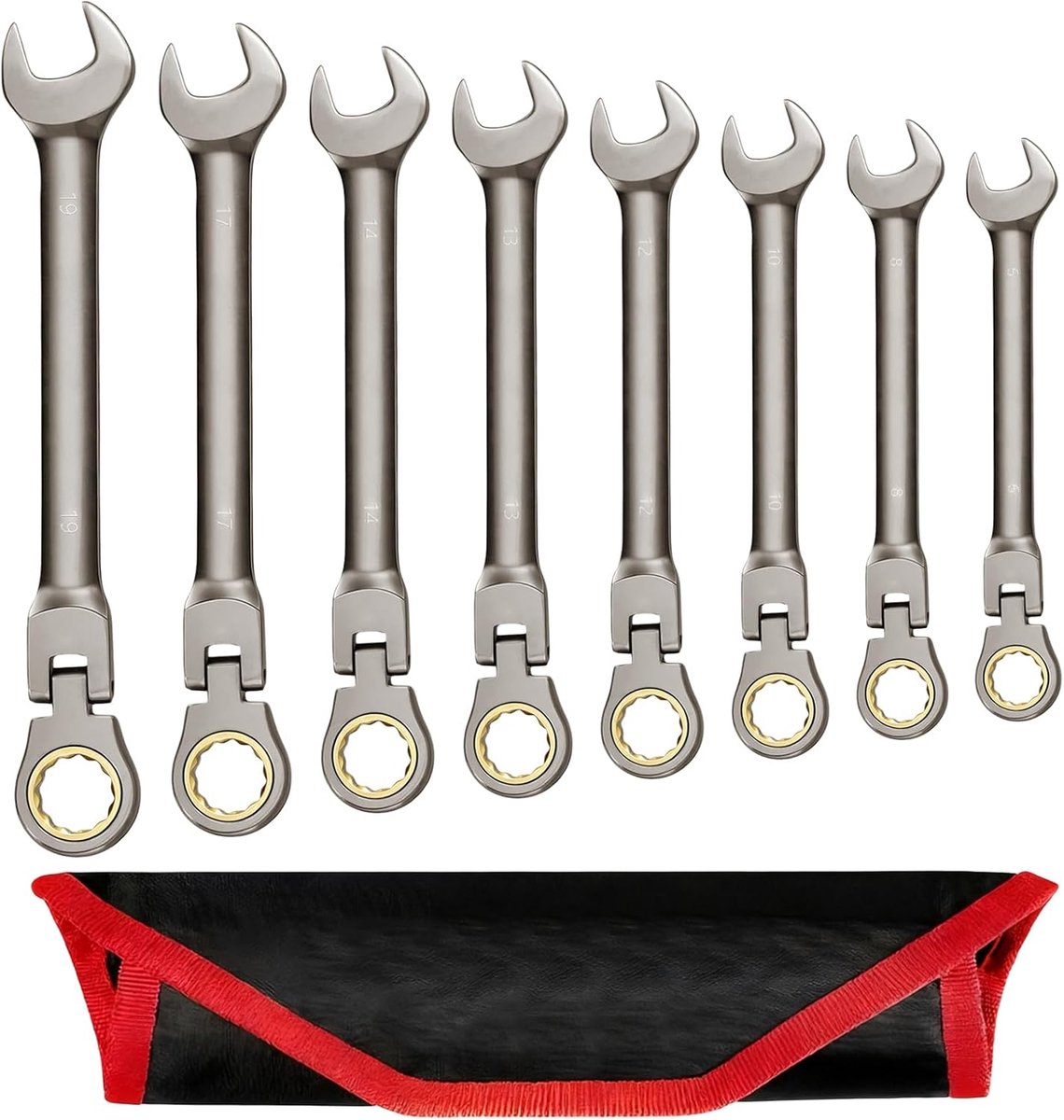 8-Piece 6-19mm Ratchet Wrench Set, Cr-V Steel Spanner Set Ratchet Wrench Set with 72 Teeth for Car, Bicycle Repairs - ShopVlot