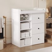 OKWISH Baby Verschooncommode - 2 In 1 Met Afneembare Reling - Opbergkast Met Lades -- 82 X 50 X 100 Cm - MDF - Wit