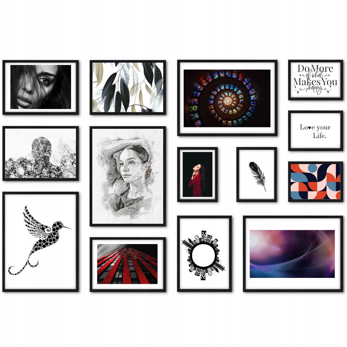 Set van 14 Zwarte Houten Fotolijsten Galerij - Verschillende Maten