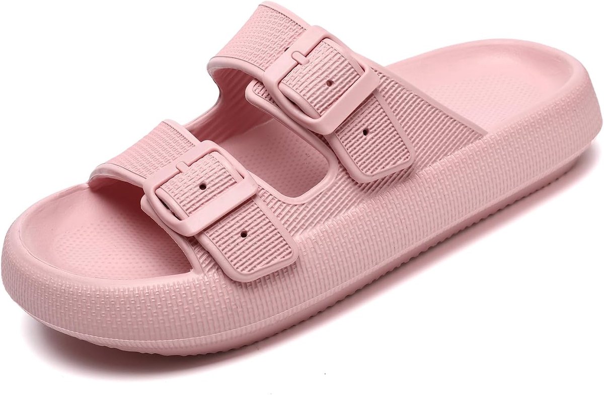 Cloud Sliders Women Men Sandals with Adjustable Buckles, Shower Bathroom Non-slip Quick Dry Open Toe Super Soft - ShopVlot