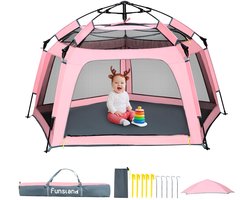 Babybox opvouwbaar 8S pop-up tent - roze - met ventilatieret en zonnedak - ideaal voor buitengebruik - ShopVlot