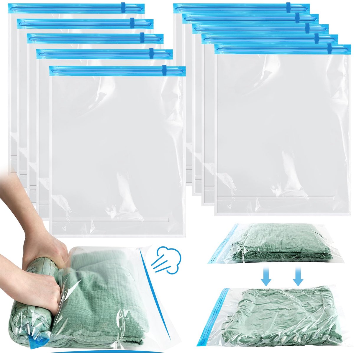Famanu – Vacuümzakken voor op reis, set van 10 stuks, dichte vacuümzakken van 40 x 60 cm, herbruikbare reisvacuümzakken voor kleding, ideaal voor rugzak en koffer
