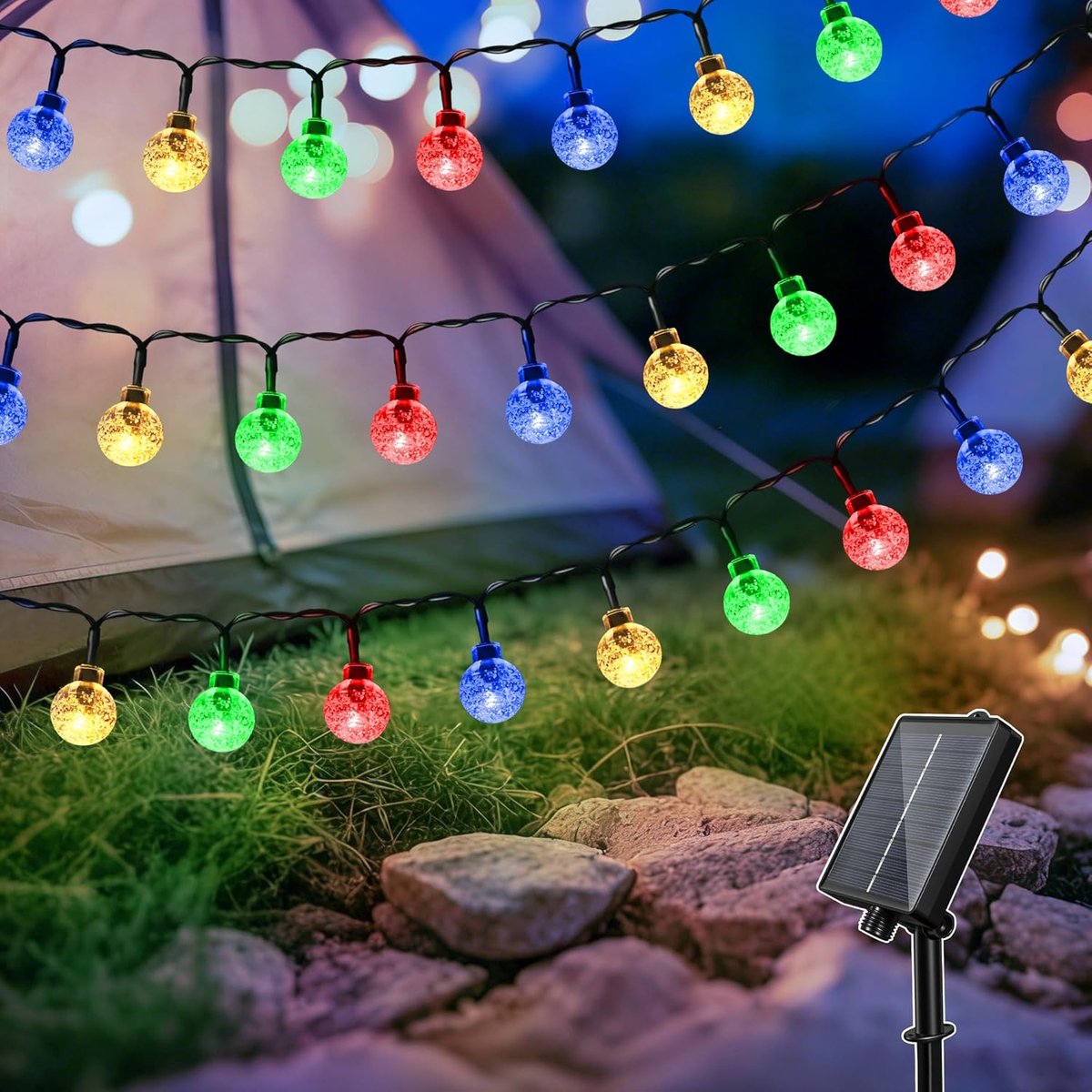 Hopexy Lichtsnoer Buiten 10 m 100 LED op Zonne-energie, 8 Modi, Meerkleurig - ShopVlot