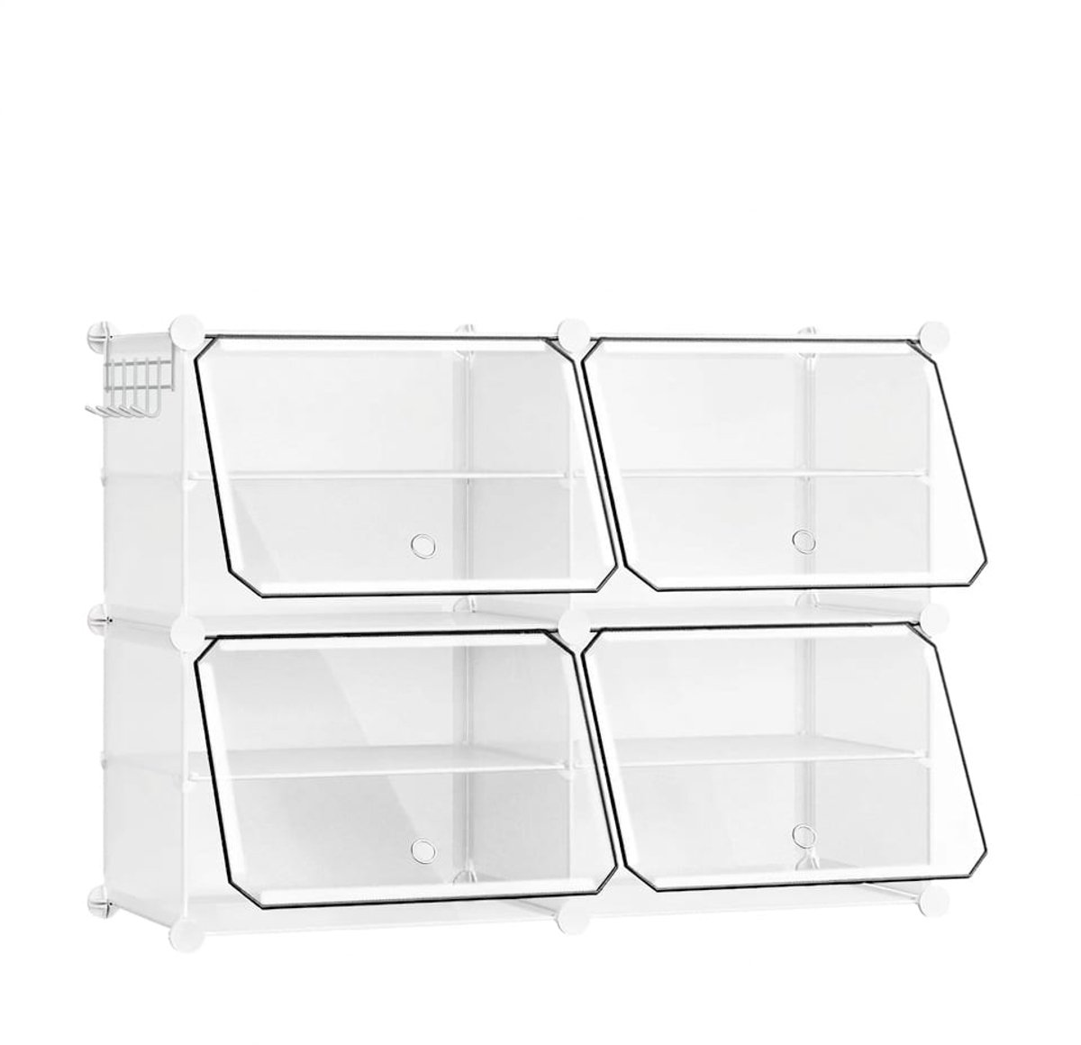 Klarven® Schoenenkast Wit 30x80x60cm - Modulair, Stapelbaar en Uitbreidbaar - Metalen Frame, 5 Haken, tot 32 Paar Schoenen - B 30 x D 80 x H 60 cm