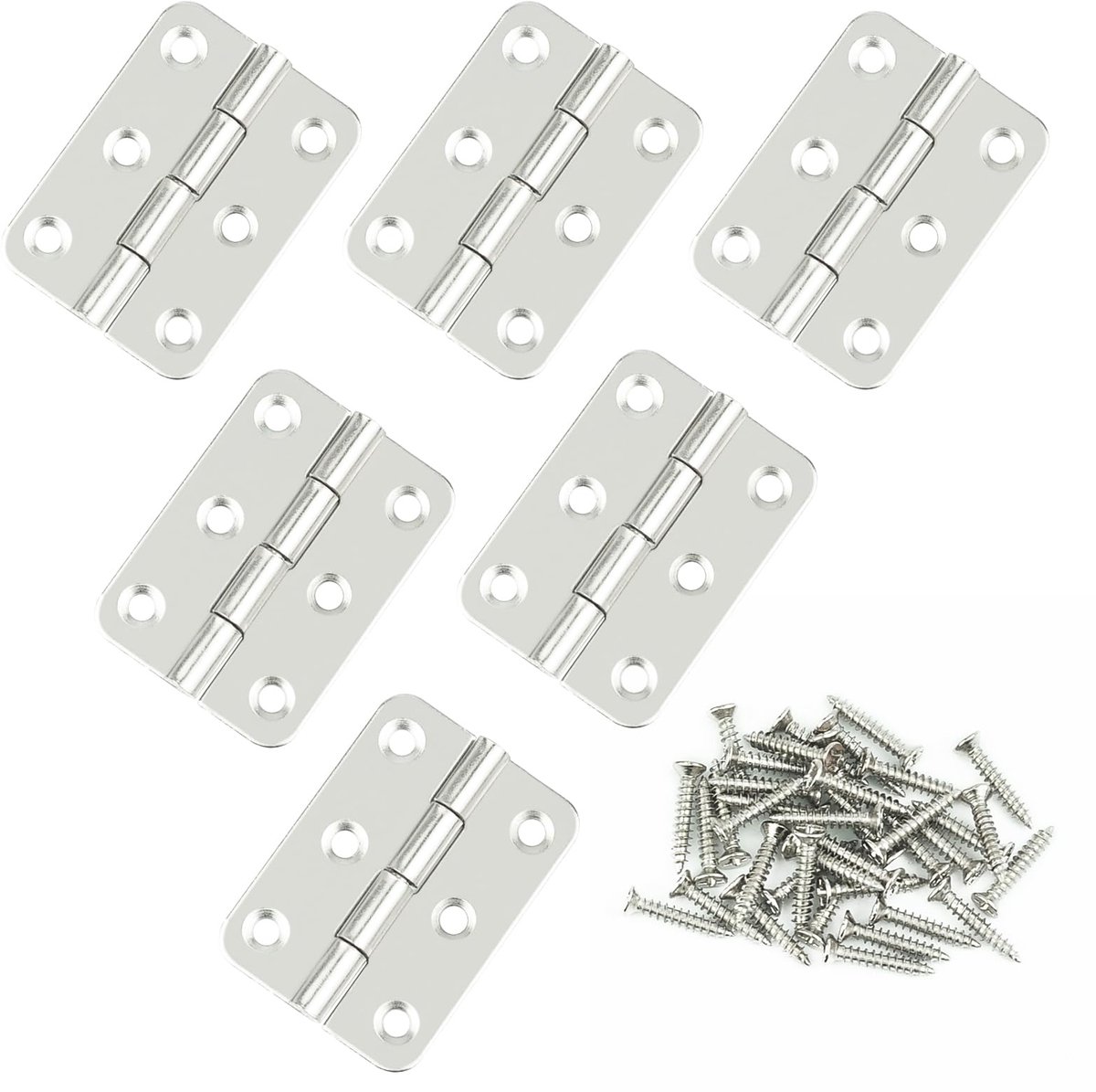 Set van 6 deur- en meubelscharniertjes 51 x 36 mm in zilver