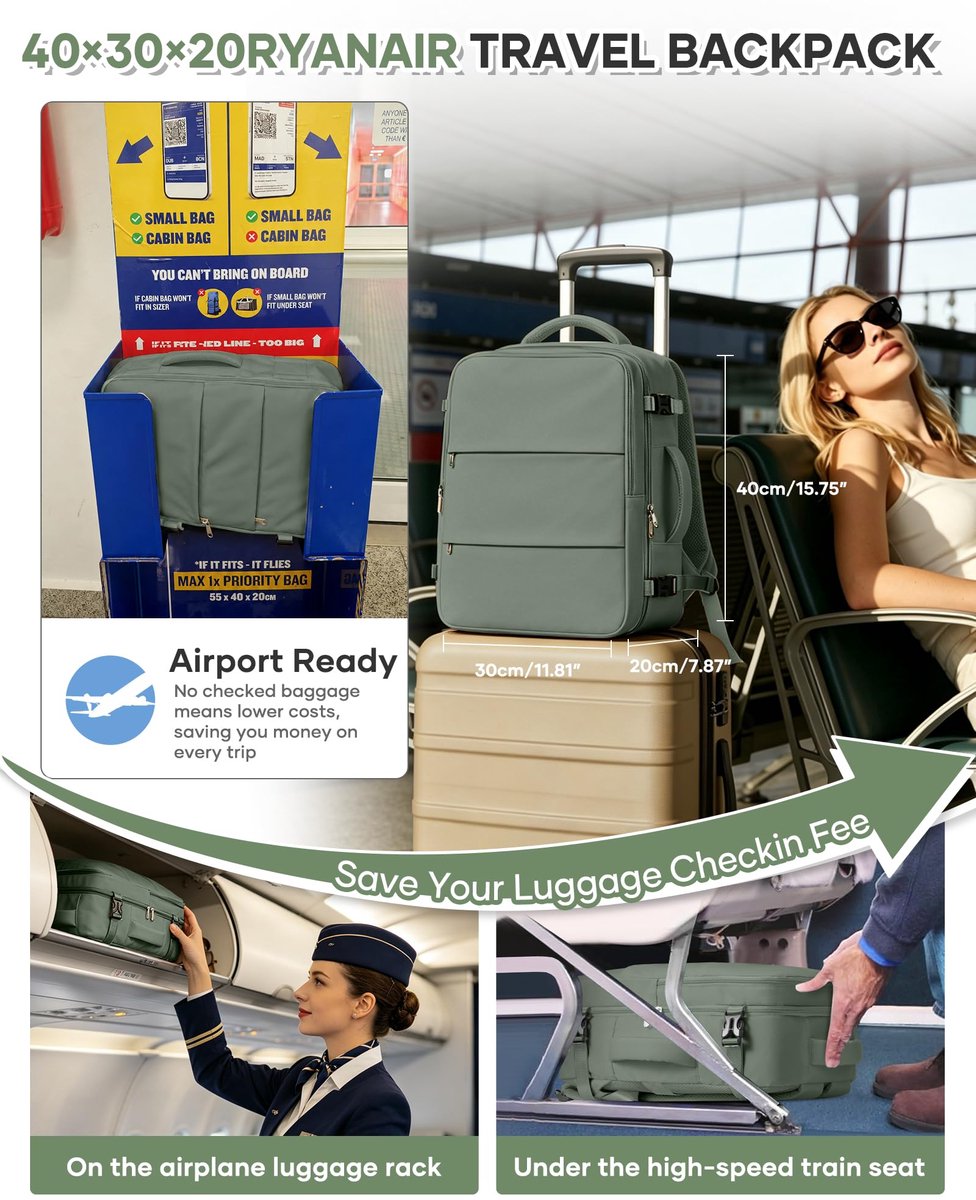 Vacuüm reistas 40 x 30 x 20 cm - Ryanair onderstoeltas - C19-groen - Ideaal voor vliegtuigreizen - ShopVlot