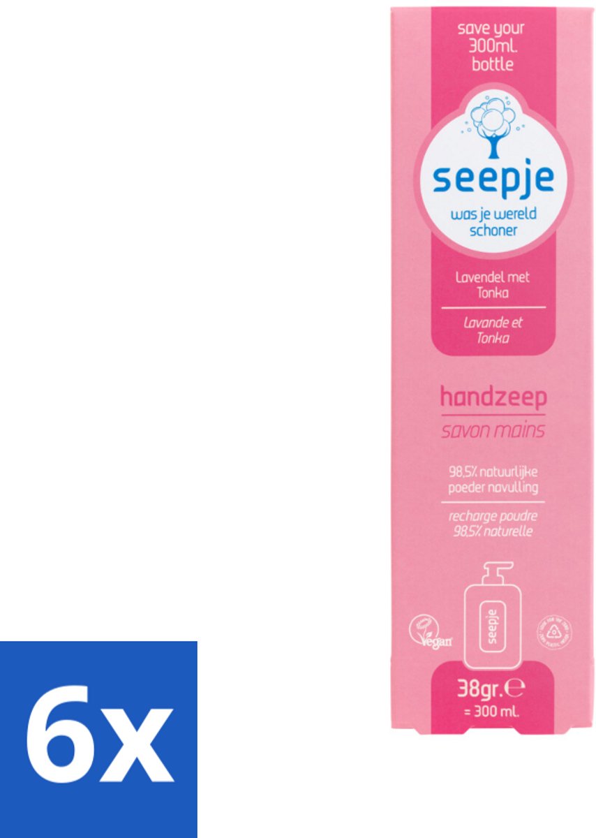 6 x Seepje - Handzeep - Rijke Geur en Hydratatie - Lavendel met Tonka - Navulverpakking - 38 g - Handzeep - Lavendel - Tonka - Navulverpakking - Duurzaam