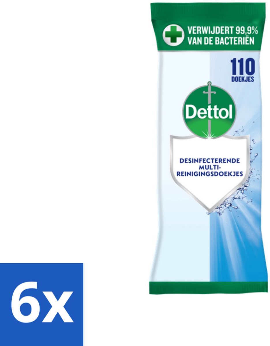 6 x Dettol - Reinigingsdoekjes - Extra Grootverpakking - Gezinshygiëne - 110 Doekjes - Reinigingsdoekjes - Antibacterieel - Schoonmaak - Hygiëne - Gezin