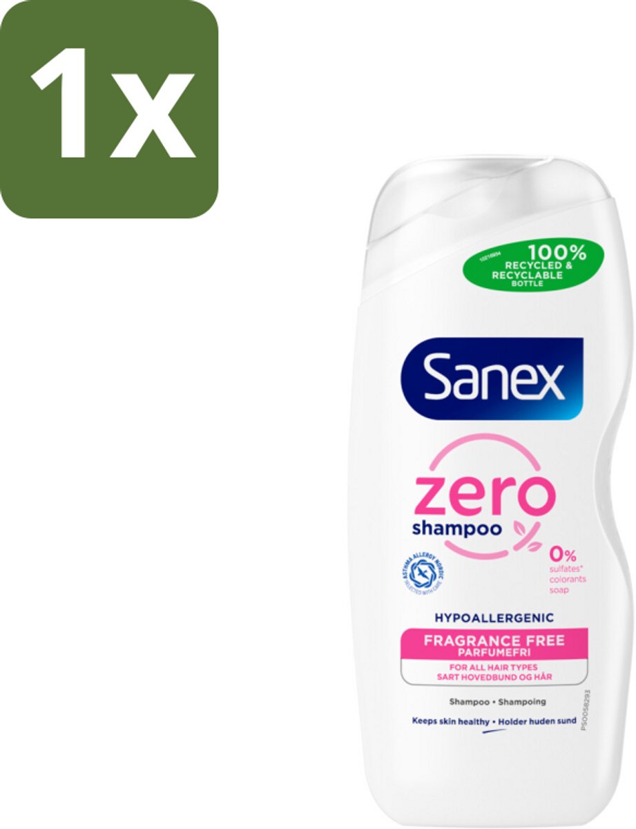 1 x Sanex - Shampoo - Zero% Normal Hair - Milde Reiniging - 250 ml - Sanex Zero% Shampoo - Milde Shampoo - Normaal Haar Shampoo - 100% Natuurlijke Ingrediënten - PH-neutraal Shampoo