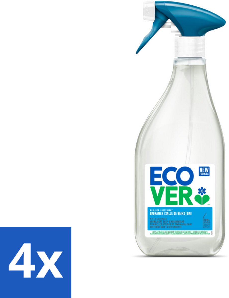 4 x Ecover - Badkamerreiniger - Munt & Komkommer - 500 ml - Badkamerreiniger - Kalkverwijderaar - Zeepresten - Muntgeur - Komkommergeur