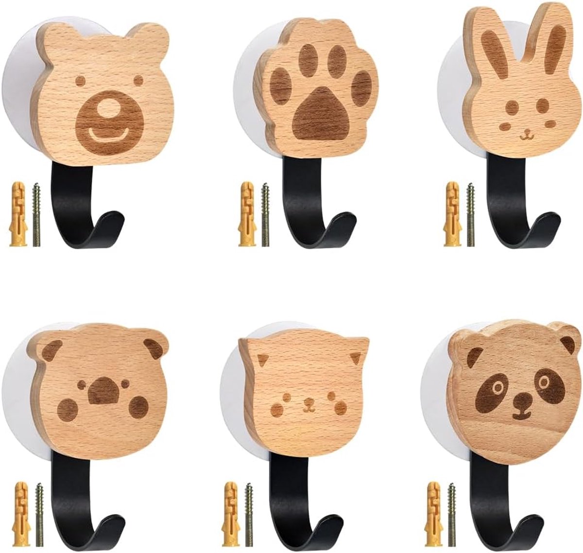 Houten Kledinghaken voor Kinderen - Zelfklevende Wandhaken - Dierenvorm - Decoratief en Functioneel - ShopVlot