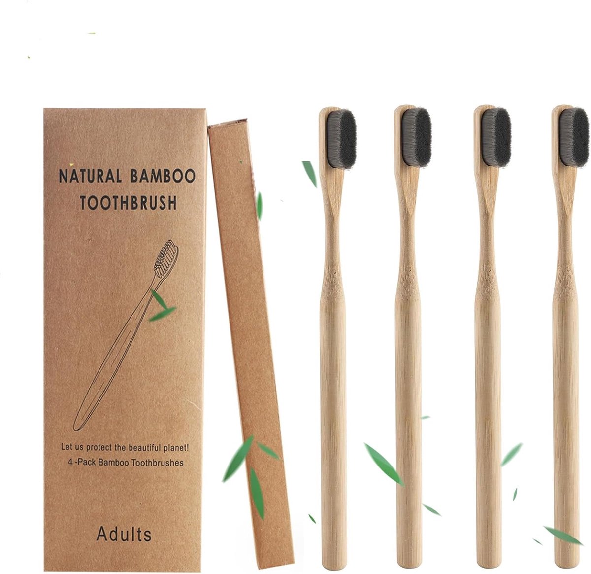 Bamboetandenborstels, Set van 4 - Extra Zachte Borstels - Natuurlijk Afbreekbaar - Voor Optimale Mondverzorging - ShopVlot