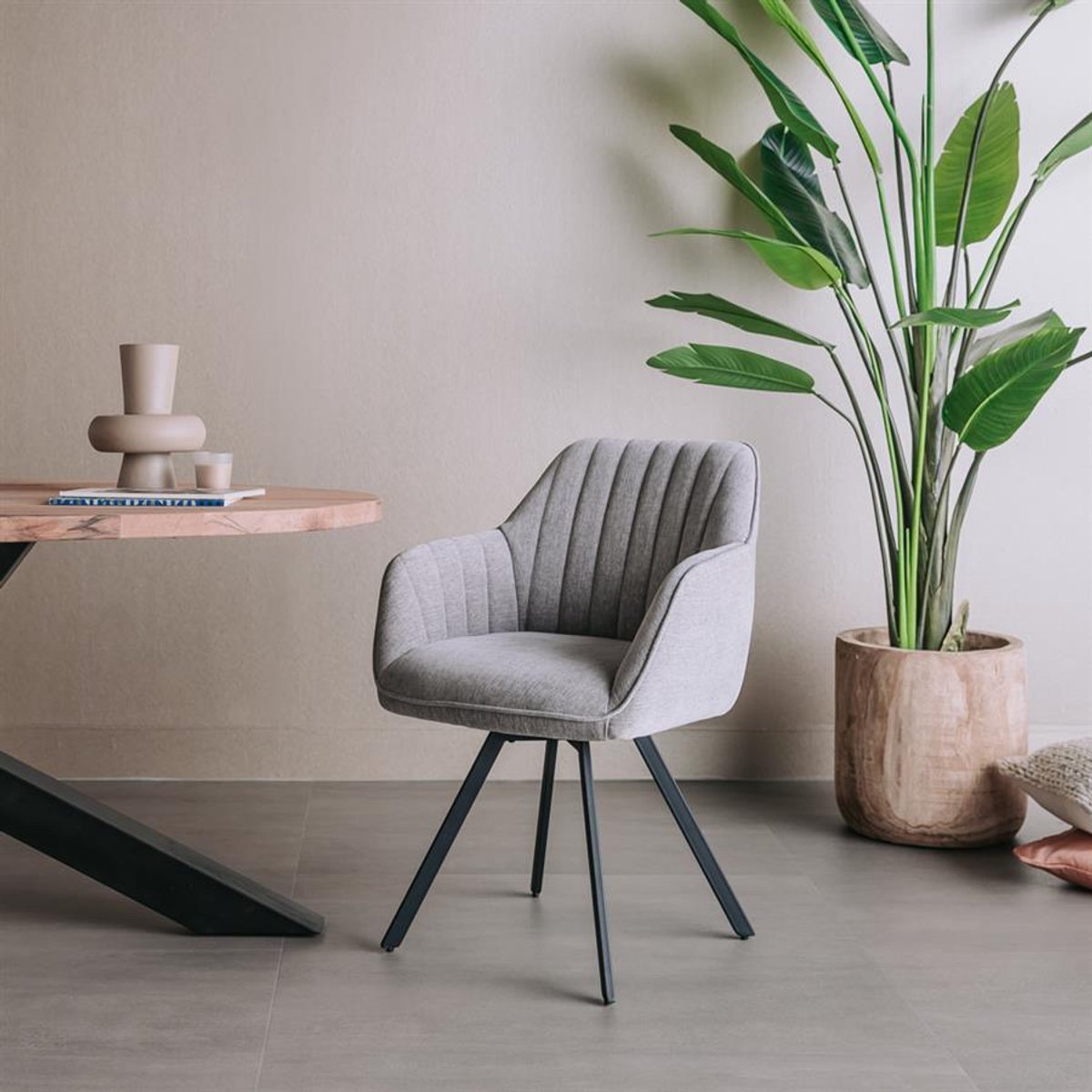 Tower Living Eetkamerstoel Bruno - Grijs Stof - 67x60x87cm