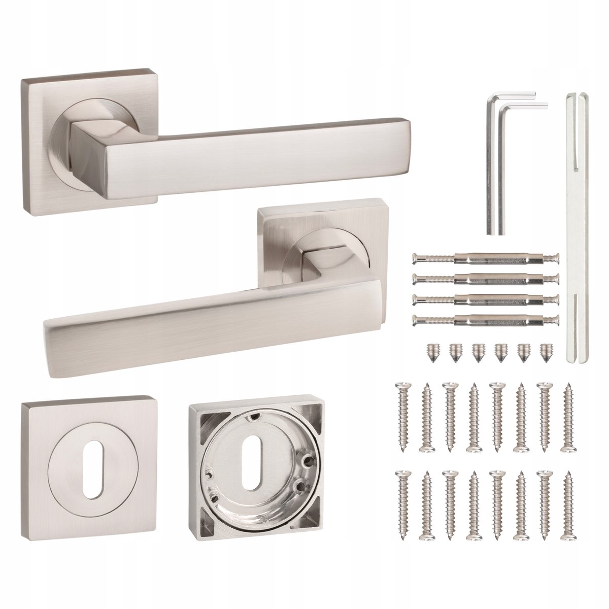 Merkloze Aluminium Deurklink met Vierkante Rozet - Nikkel/Chroom