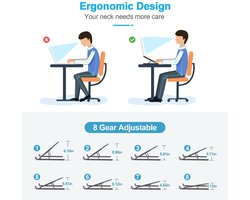 Laptopstandaard 8 verstelbare niveaus - ergonomisch ontwerp - verhoogde werkhouding - optimaal comfort - ShopVlot