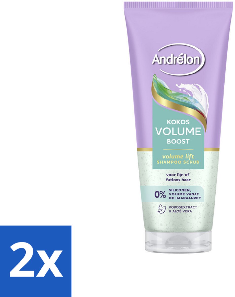 2 x Andrélon – Shampoo Scrub – Kokos Volume Boost – 200 ml - Haarkleur - Haartype - Haargewicht - Haartype - Haartype