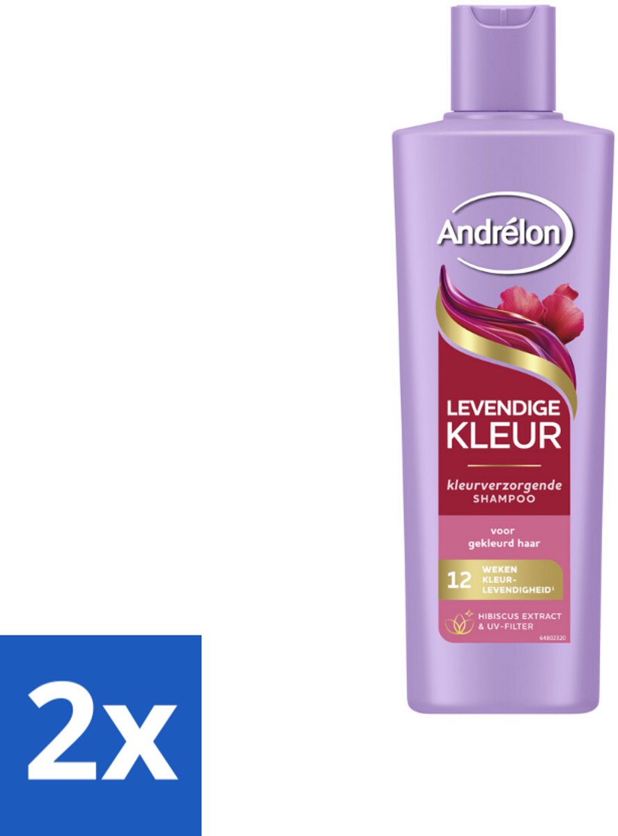2 x Andrélon – Shampoo – Levendige Kleur – 250 ml - Kleurbehoud Haar - Hibiscus Shampoo - UV-filter Haar - Gezonde Kleur - Stralende Haarkleur