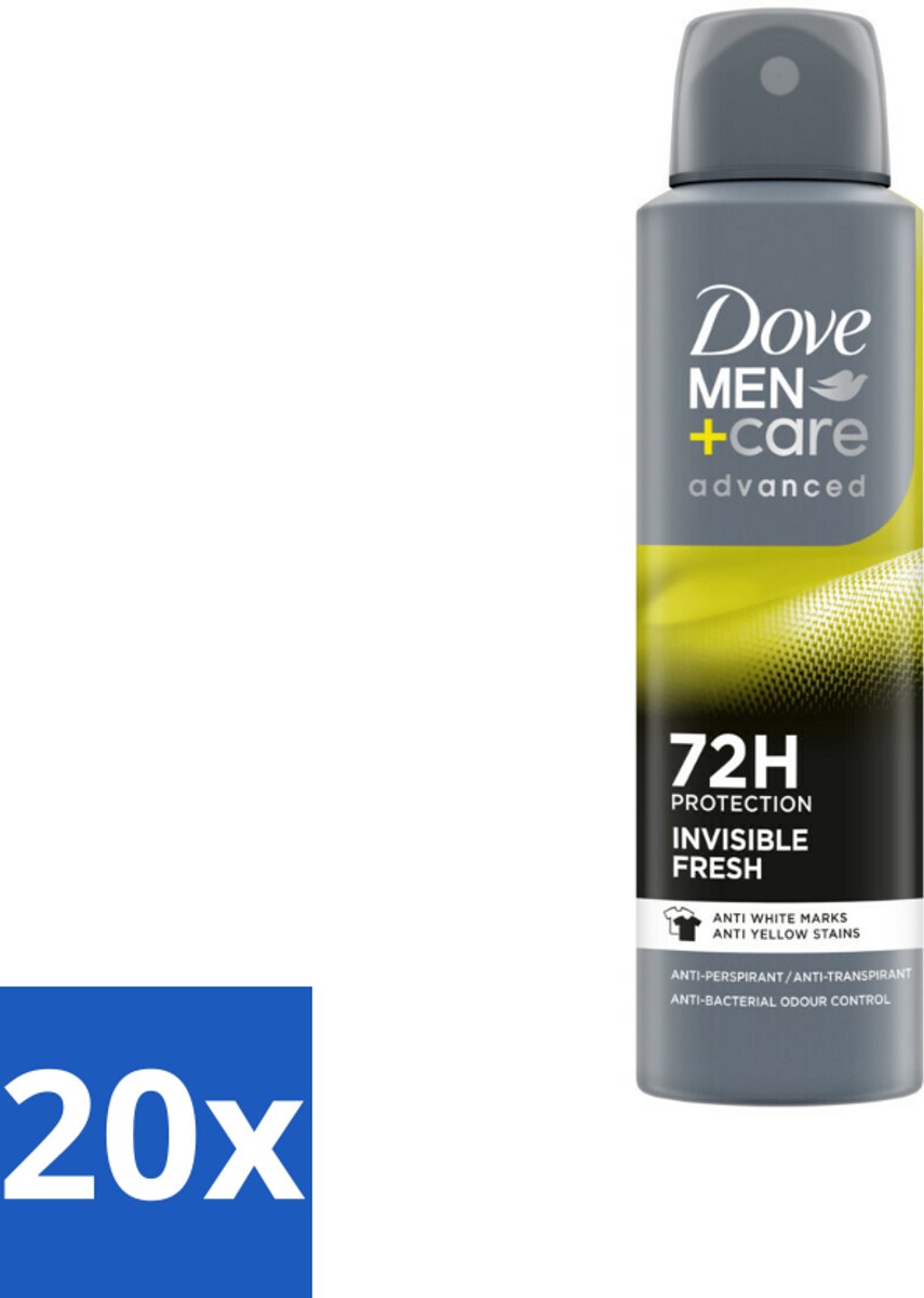 20 x Dove Men+Care Deodorant Spray - Invisible Fresh - 150 ml - Deodorant Spray - Zweetvermindering - Huidverzorging - Anti-transpirant - Witte Strepen