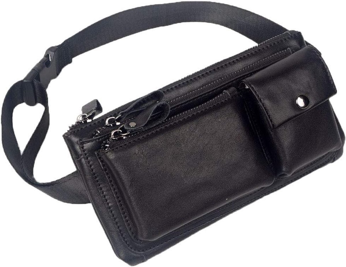 Heuptas - Zwart - 22 x 5 x 12 cm - Leren Heuptas met Verstelbare Band - Voor Dames en Heren