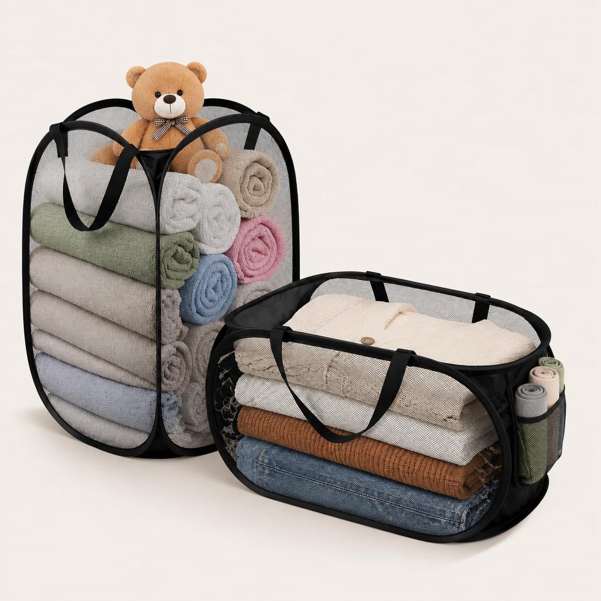 Pop-up wasmand groot 70-75 l - opvouwbaar - ademend - ideaal voor wasopslag - ShopVlot