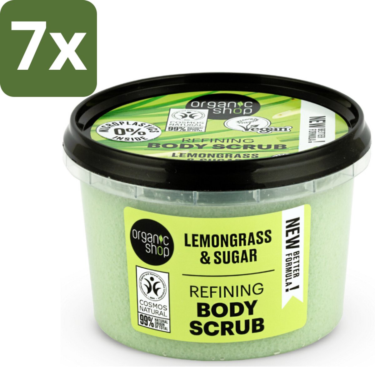 Organic Shop - Body Scrub Lemongrass - Verfrissend en Verzorgend - 250 ml - Bulkverpakking - 7 stuks