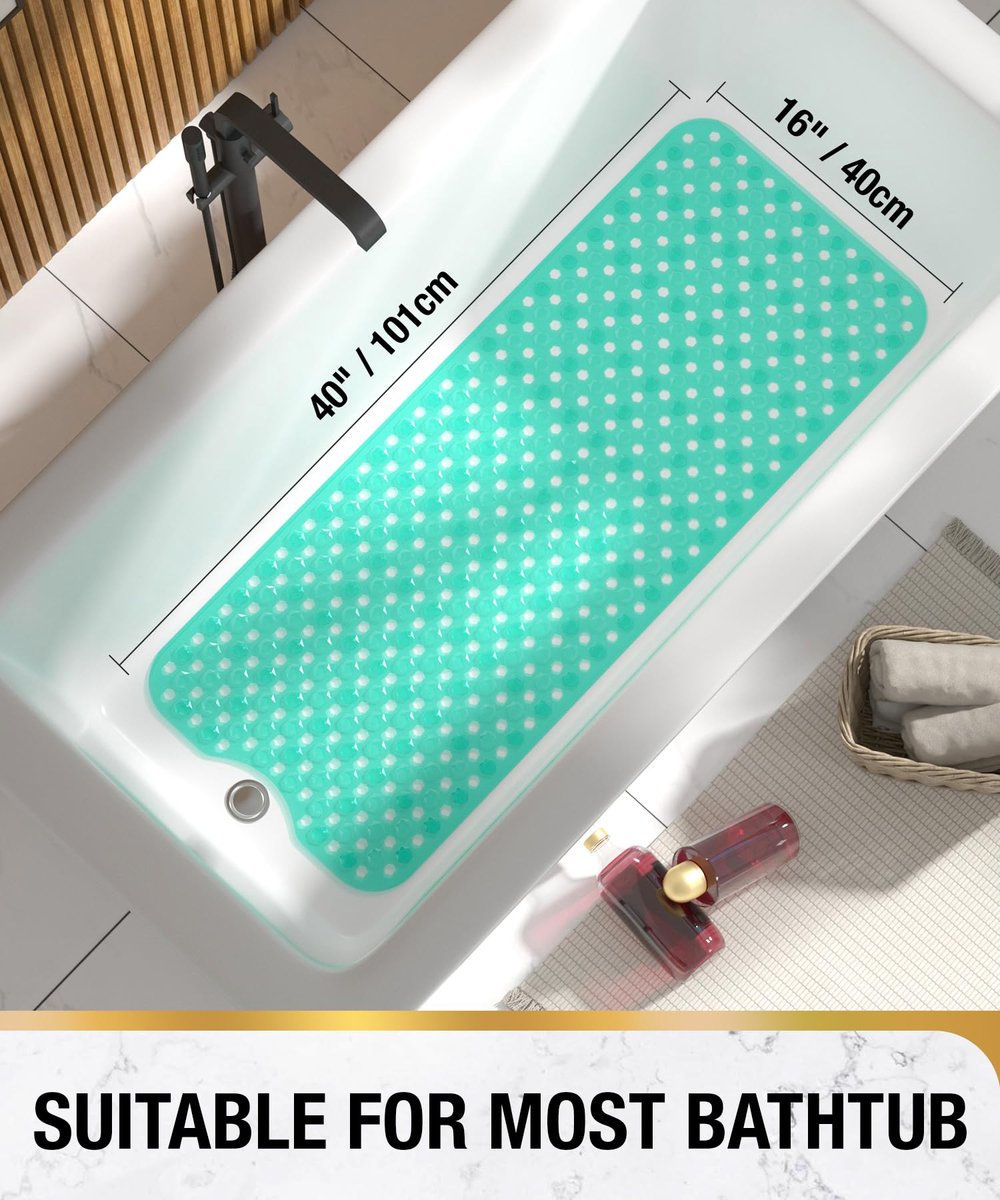 Antislip badmat 101 x 40 cm - diamantgroen - waterafvoerende structuur - veilig in de badkamer - ShopVlot