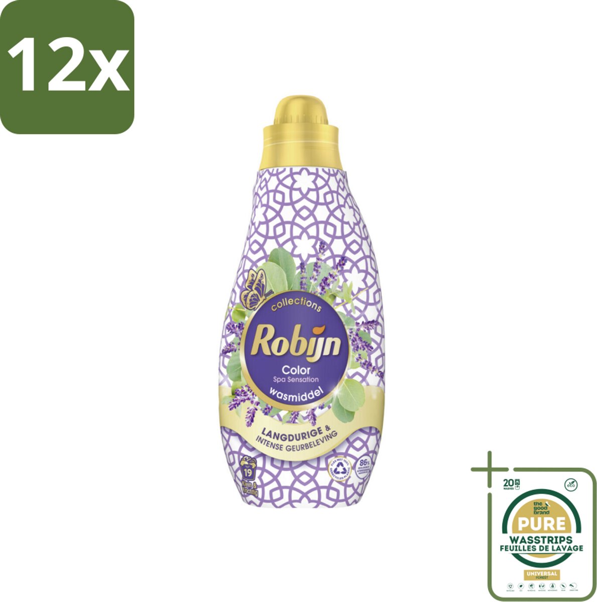 Robijn - Klein & Krachtig Spa Sensation - Vloeibaar Wasmiddel - 19 Wasbeurten - 665 ml - Voordeelverpakking - 12 stuks - Gekleurde was - Wasverzachter