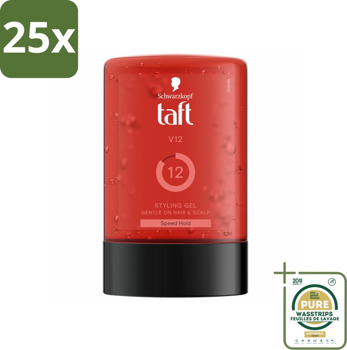 25 x Taft - V12 - Styling Gel - Supersnelle hold - 300 ml - Grootverpakking - Styling Gel - Snel Droging - Hold 12/15 - Vegan Styling Gel - Alcoholvrij Styling Gel