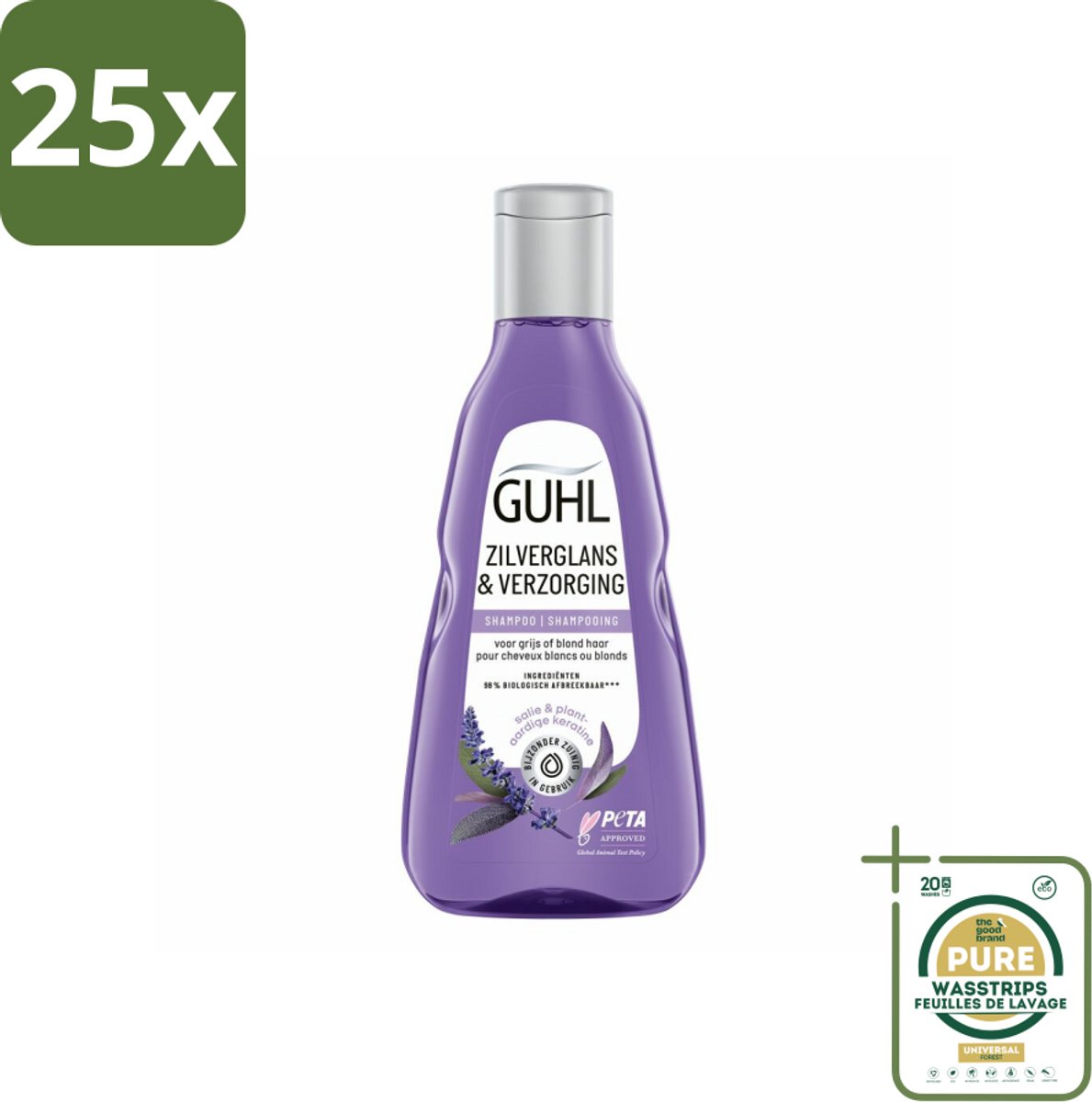25 x Guhl - Shampoo - Zilverglans & Verzorging - 250 ml - Grootverpakking - Zilverglans Shampoo - Anti-Geel Shampoo - Grijs Haar Shampoo - Blond Haar Shampoo - Haarverzorging