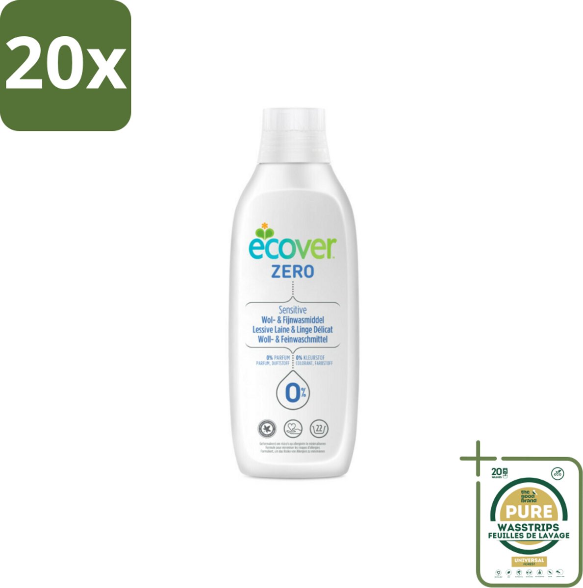 20 x Ecover - Vloeibaar wasmiddel - Wol & Fijnwas - 1 liter - Grootverpakking - Wasmiddel Wol - Vloeibaar Wasmiddel - Fijne Was - Delicate Stoffen - Koud Wassen