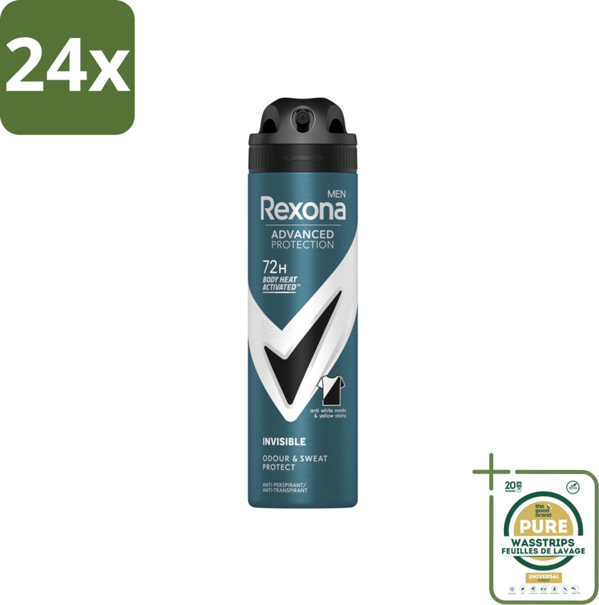 Rexona Men - Deodorant Spray - Advanced Protection Invisible - Langdurige Frisheid - 150 ml - Voordeelverpakking - 24 stuks - Deodorant - 72 uur bescherming