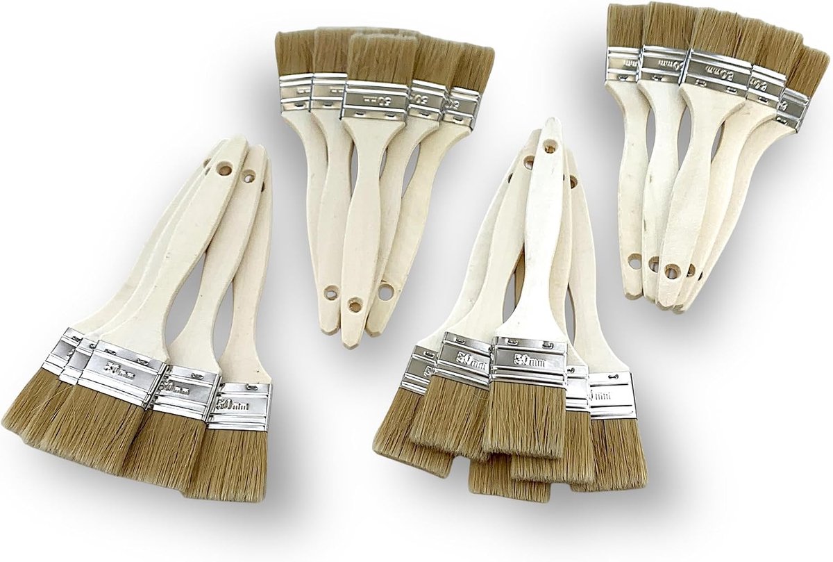 Kibros Set van 24 platte kwasten wit natuurhaar 50 mm - ShopVlot