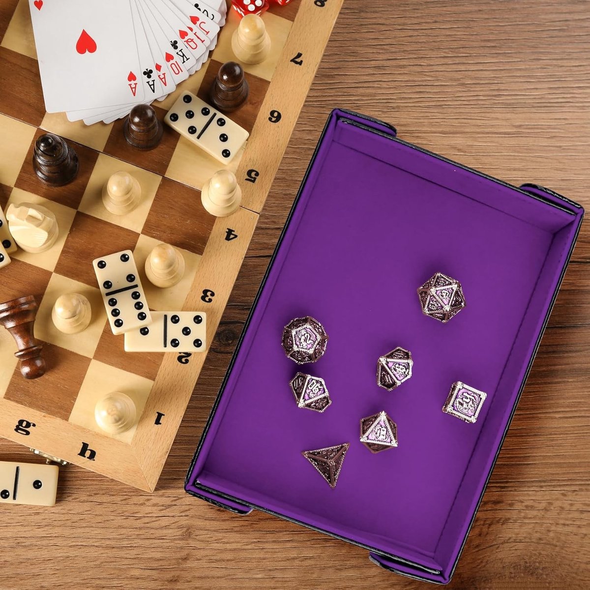Magnetische Opvouwbare Dobbelstenen Lade - Paars - Rechthoekige Dobbelstenen Houder - PU Lederen Opbergdoos voor D&D