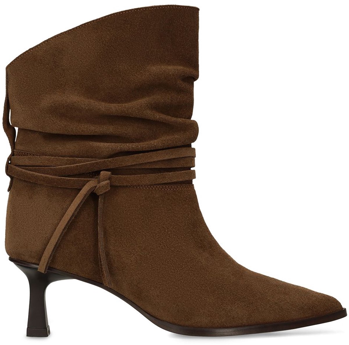 Manfield - Dames - Taupe suède slouchy enkellaarsjes - Maat 40