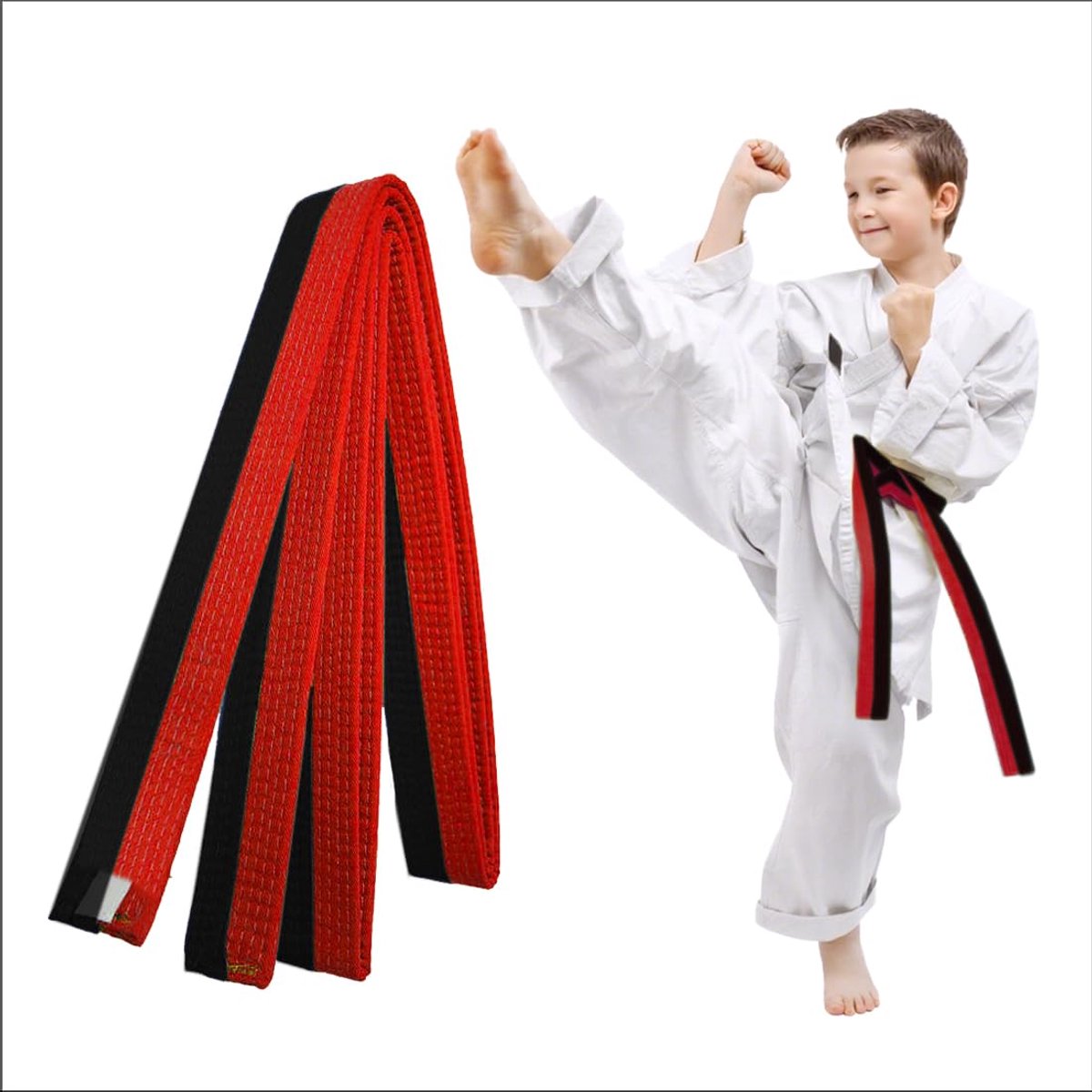 Taekwondo- en Judo-gürtel 220 cm in Rood en Zwart voor Kinderen en Volwassenen