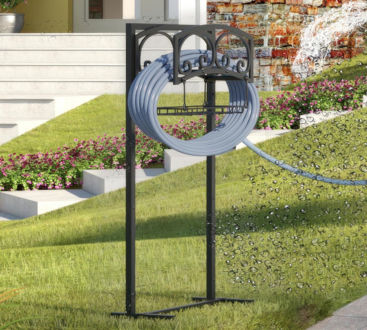 Tuinslanghouder - Heavy Duty Metalen Stand voor 45.7m Tuinslang - Buiten Organizer en Opslagrek - Calidola