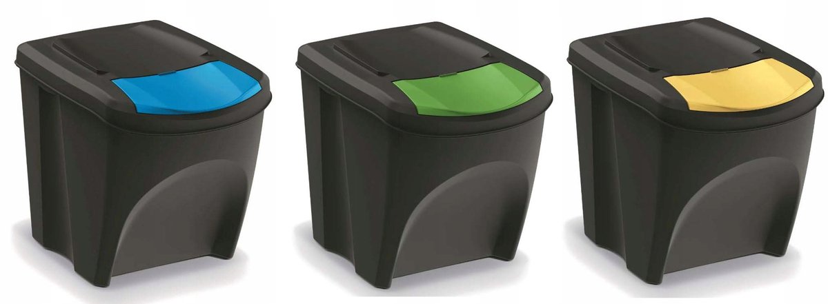 Sortibox Afvalscheidingsbakken Set 3x25L - Stapelbaar & Kleurcodering