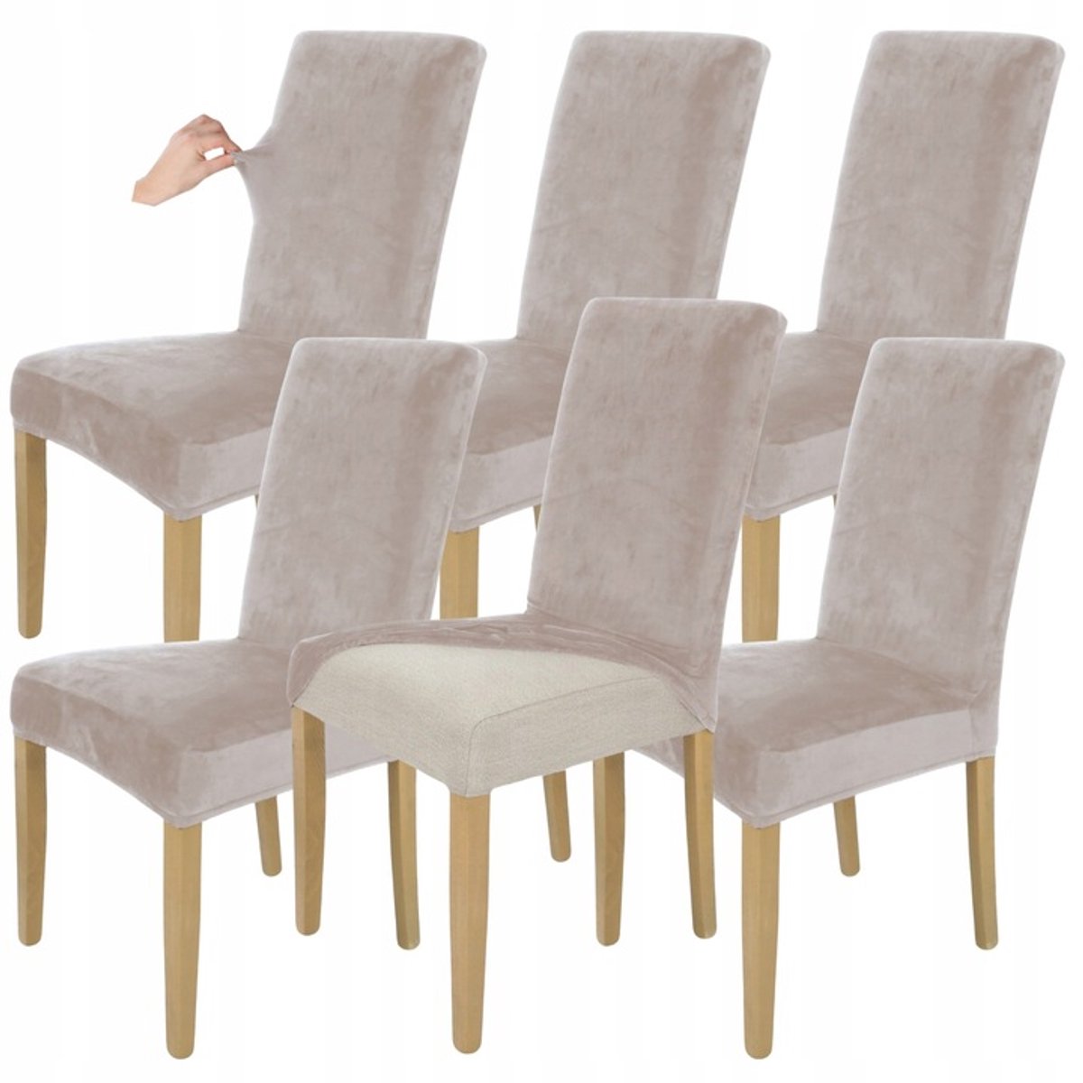 6x Stoelhoes Velours Koel Beige - Elastisch & Wasbaar